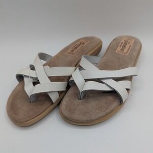 Sensations White Leather Strappy Slide Sandals Made in Italy Flat 508-8 WHT 7M